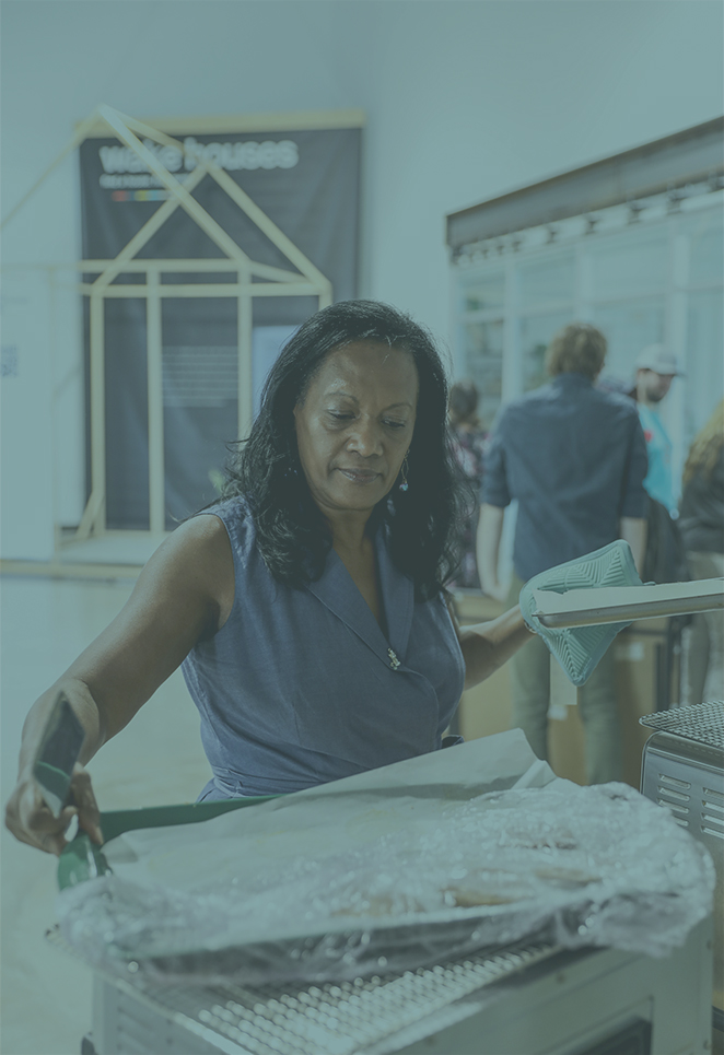 Woman serving cookies after service